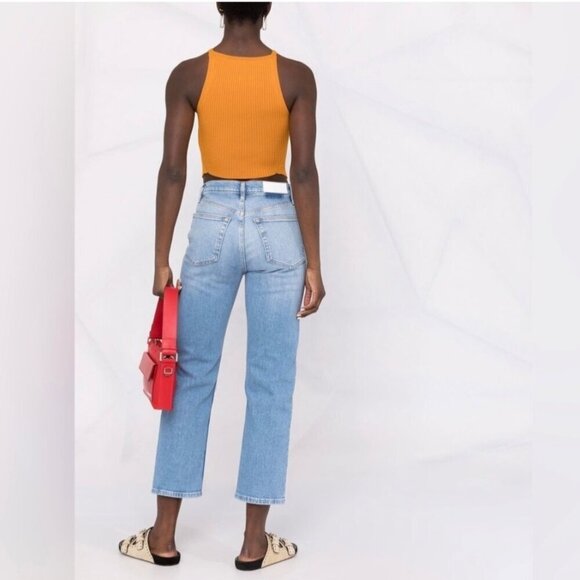 Re/Done Denim 70s Stove Pipe Button Fly Distressed Hole High Rise Jean Casual 27 - Picture 2 of 12